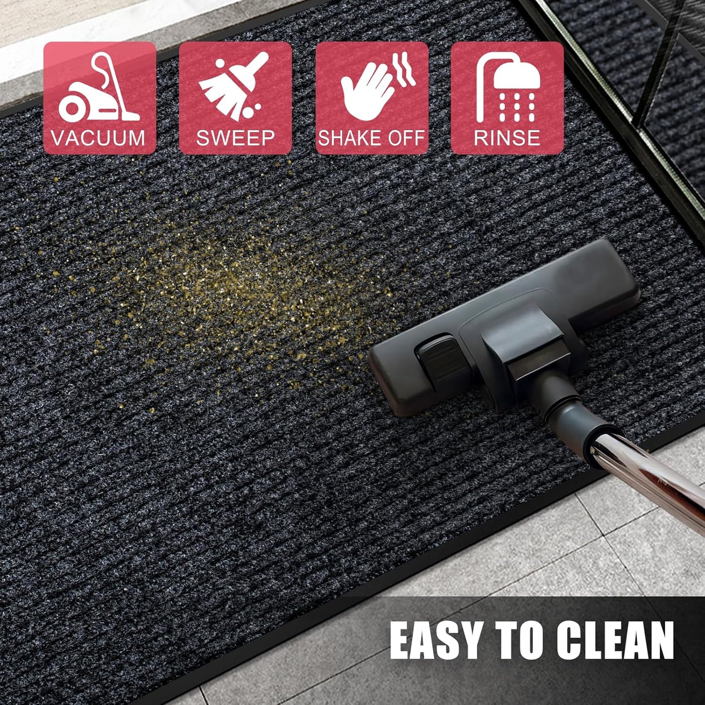 Kuyal Front Door Mat, 4'x8' Indoor Outdoor Entrance Mat, Commercial Floor Mats Inside Outside Entrance, Heavy Duty Durable Welcome, Rubber Backing Non Slip Outdoor Mats for Entryway,Black