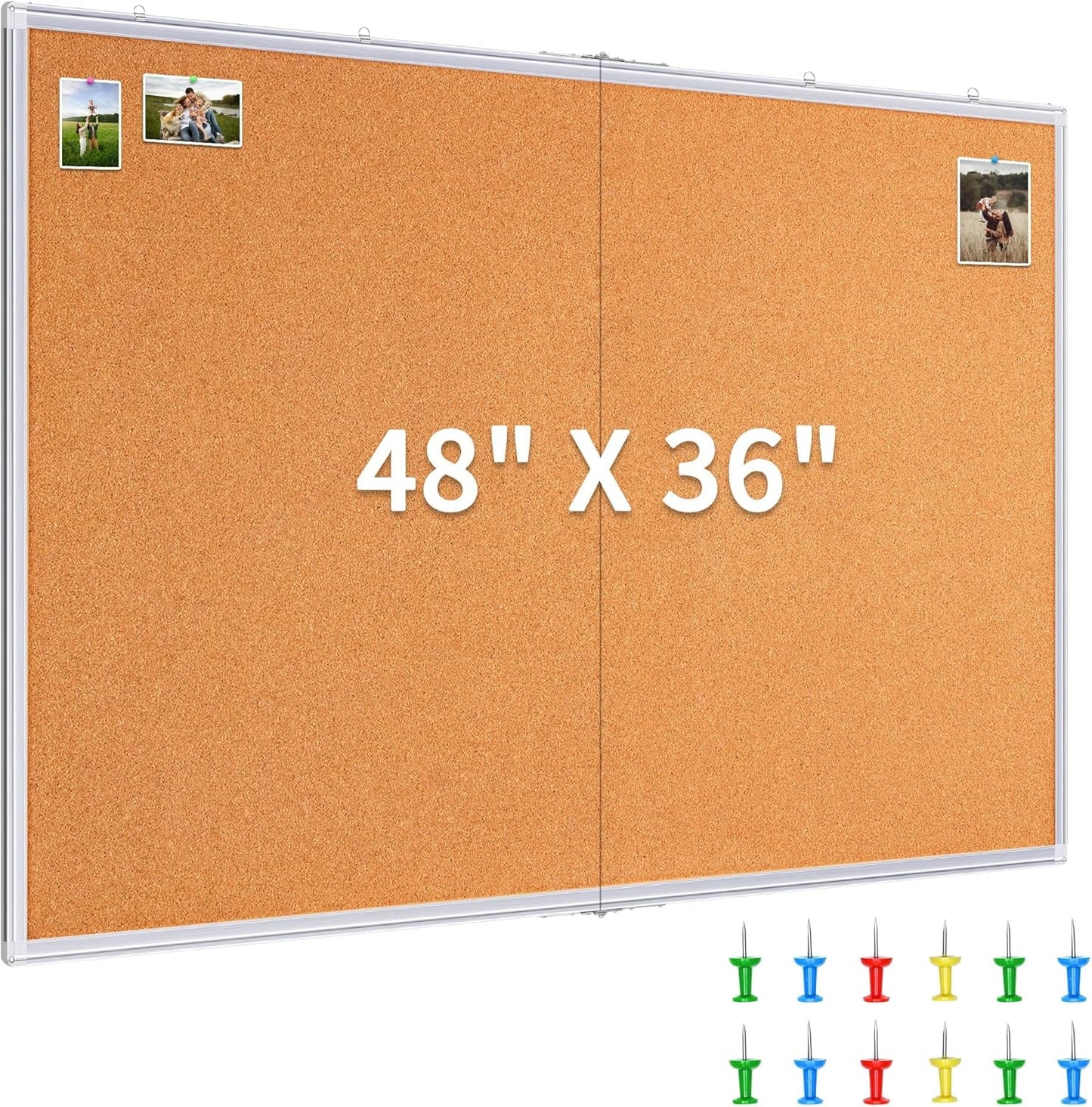 maxtek Large Cork Board 48 x 36 in, Bulletin Board for Walls, 4'x 3' Extra Aluminum Framed Corkboard, Foldable Wall Mounted Pin Memo Notice Cork Board for Office, Home Wall Display