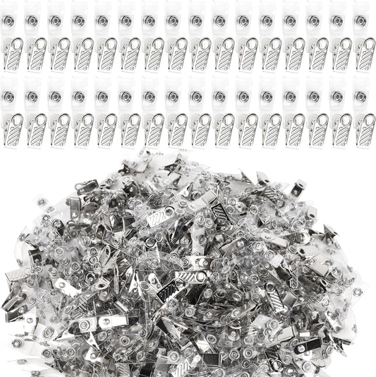 Happy Trees 400 Pcs Metal Badge Clips with Clear PVC Straps, ID Holder Clip for Badge Holders, Name Tags, ID Cards, Work Badges