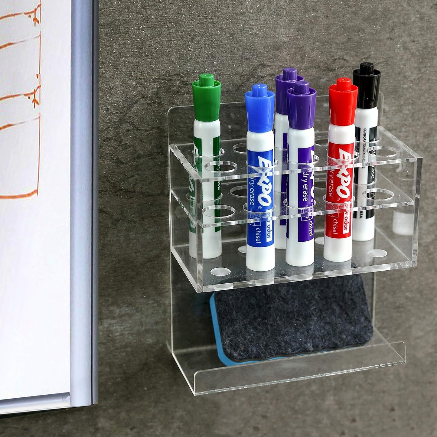 MyGift Dry Erase Marker Holder 10 Slots Whiteboard Marker Holder For Wall Dry Erase Eraser Holder Wall Mount Clear