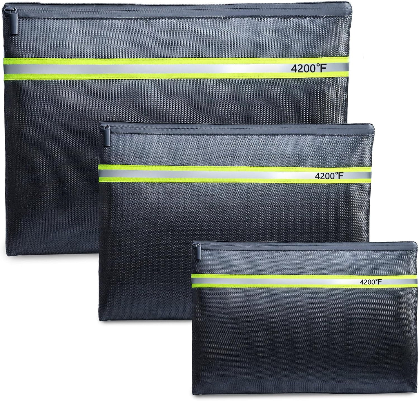 Fireproof Document Bag – 3 Pack (15" x 11", 13" x 9.7", 10.5" x 8") Fireproof & Water- proof Document Organizer | Document Holder with Zipper Secure for Cash, Passports, Check& More