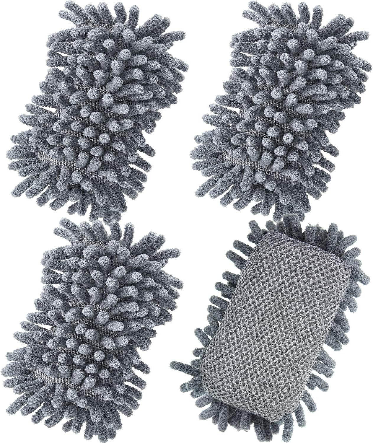 Zonon 4 Pieces Dry Erase Eraser Microfiber Shag Washable Whiteboard Eraser for Markers, Chalk, Classroom, Home and Office(Gray)