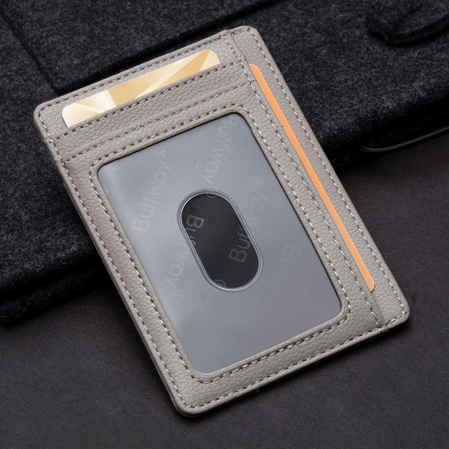 Buffway Slim Minimalist Front Pocket RFID Blocking Leather Wallets for Men and Women - Lichee Khaki