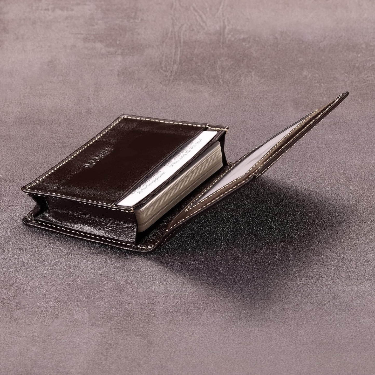 Leather Business Card Case Holder for Men & Women, Italian Calfskin