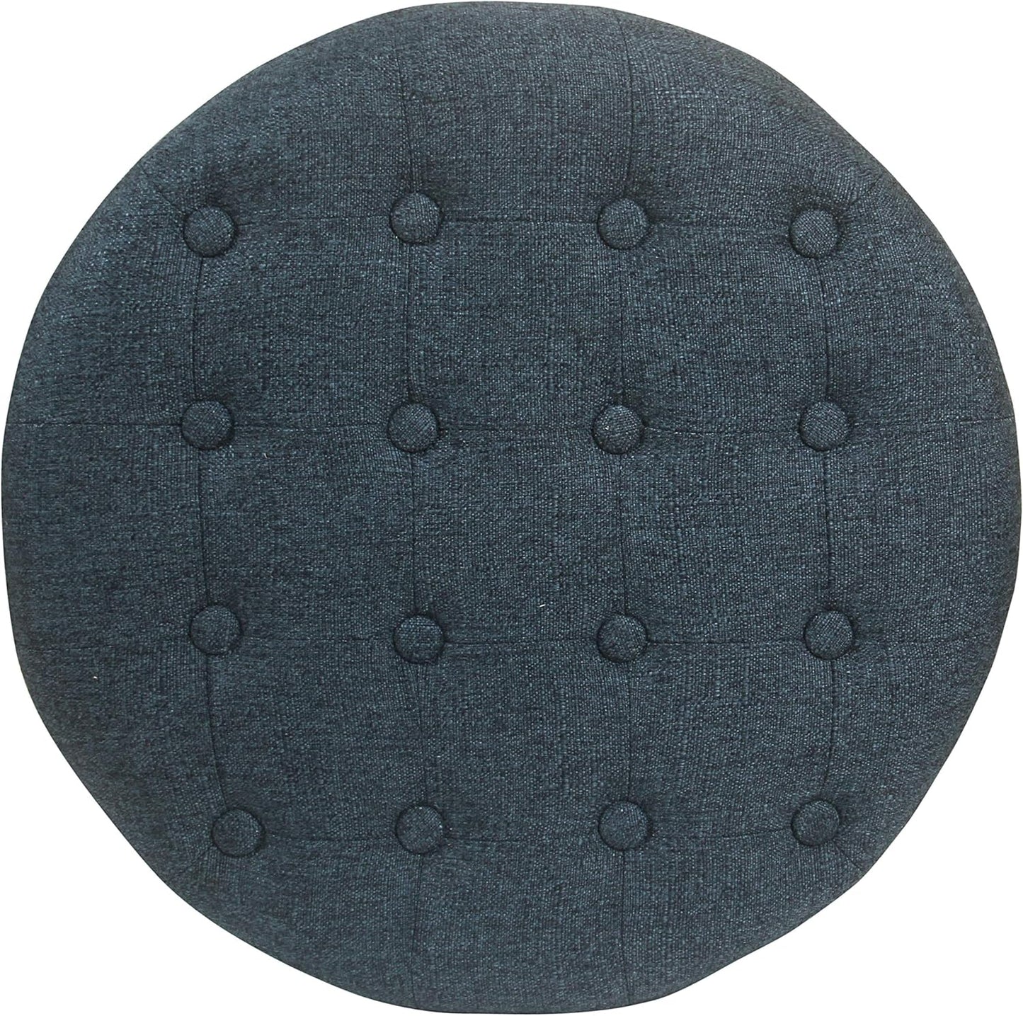 HomePop by Kinfine Fabric Upholstered Round Storage Ottoman - Velvet Button Tufted Ottoman with Removable Lid, Indigo Blue Woven