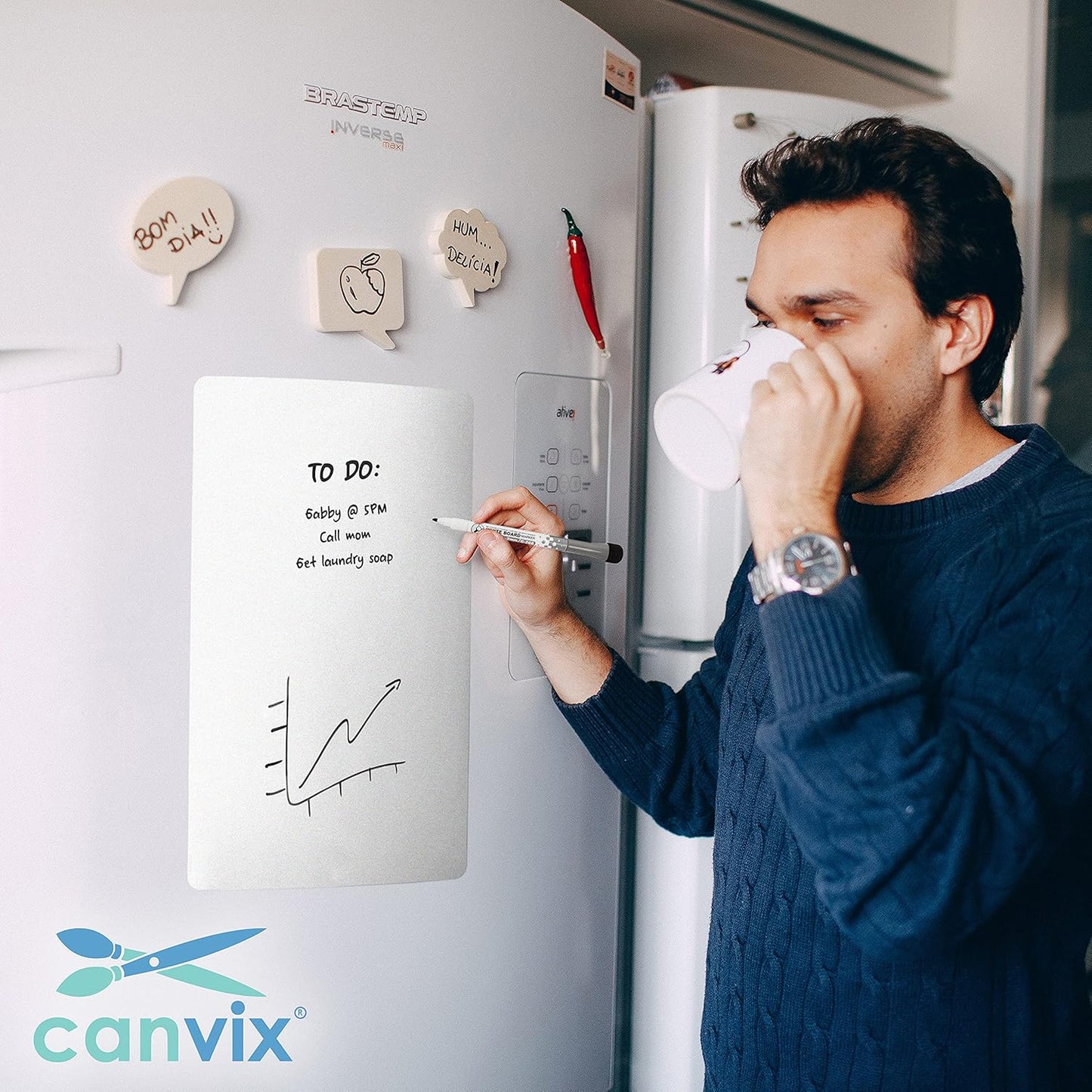 Magnetic Dry Erase Whiteboard for Refrigerator – Magnetized, Removable, Residue-Free Art and Memo Board for Family, Kids, Home, and Office – Magnetic Markers & Eraser Included (29 x 21 Inches)